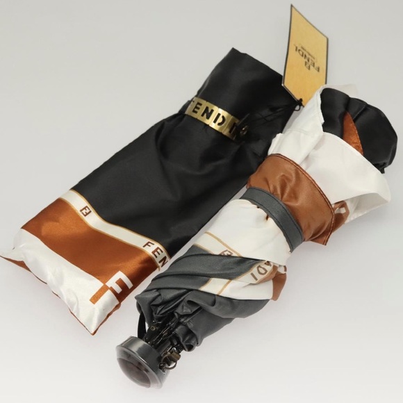 FENDI Folding Umbrella Nylon Black Brown white - Picture 4 of 13